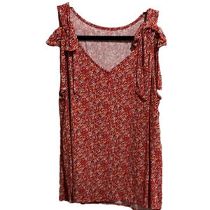 Cece Sleeveless Floral Blouse Bow ties Size Medium Floral reds very pretty